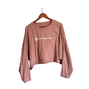 [Champion] Pink Cropped Long Sleeve Tee